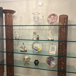 Brown MARBLE GLASS SHELF - Marble Columns, Glass Shelf