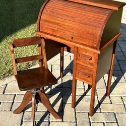 Vintage Children’s Roll Top Desk & Chair