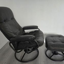 Modern Black Leather Recliner Chair & Ottoman