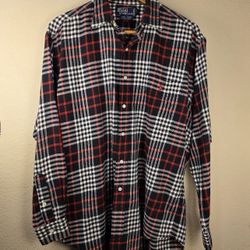 Polo Ralph Lauren Shirt Mens Medium Black Red White Plaid Long Sleeve Button Up
