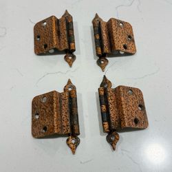 Vintage Hammered Copper Finish Cabinet Hinges USA Lot of 4