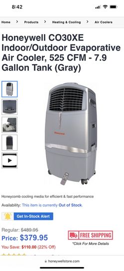 Indoor/Outdoor Evaporative Air Cooler, 7.9 Gallon Tank (Gray)