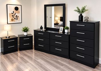 Dresser Whit Mirror, Chest and 2 Nightstands - Cómoda Con Espejo, Gavetero Y 2 Mesitas de noche