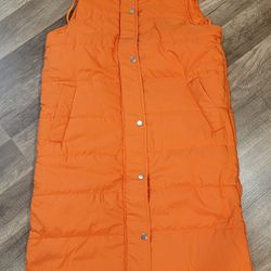 Women's Long (37 inch)Puffer Vest Jacket, Orange Color, Size S