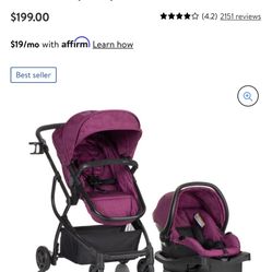 Evenflo Urbini Omni Plus Travel System stroller, Raspberry Pink
