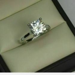 Certificate Included 3.5 Ct Cushion Cut Moissanite Hidden Halo Engagement Ring 14k White Over Silver