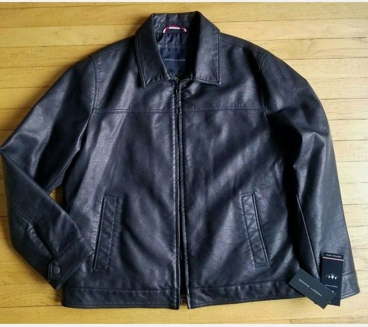 Tommy Hilfiger Navy Blue Leather Jacket [Size XL]