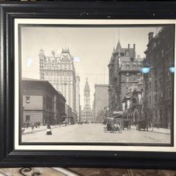 Antique painting of Broad Street, Philadelphia (c. 1902) - Size 23x20