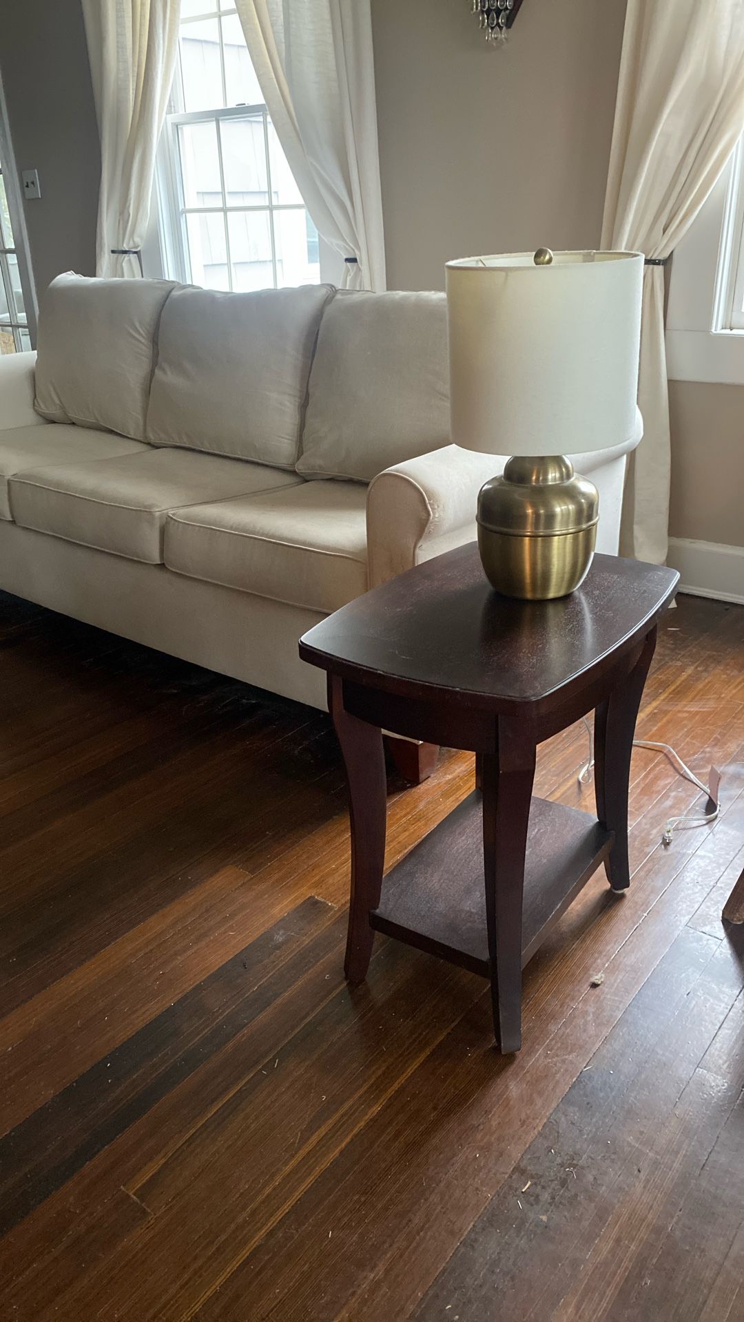 Raymour And Flanagan Dark Brown Wood End Table With Lamp