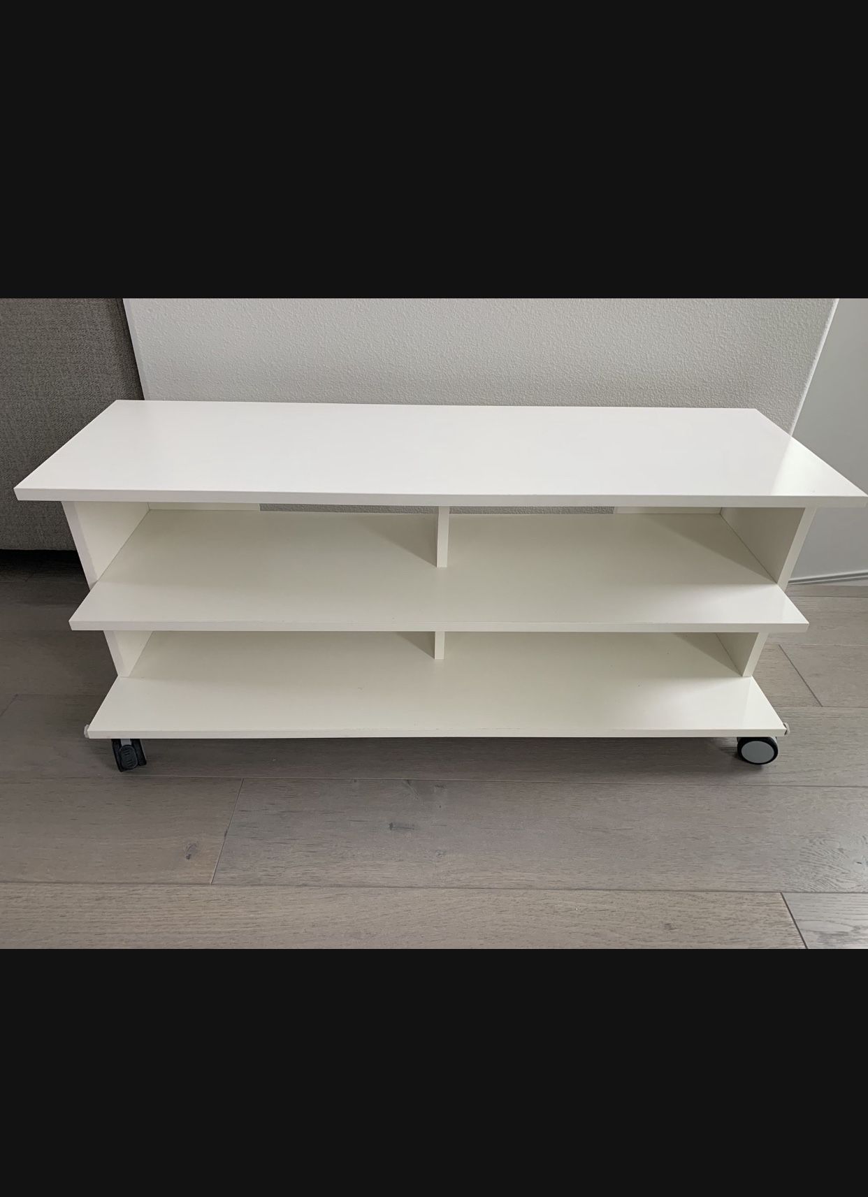 IKEA Benno White TV Stand Shelf On Rolling Lockable Caster Wheels