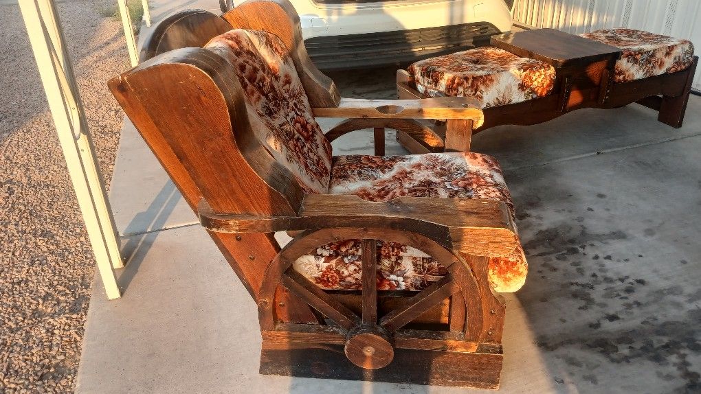 Vintage wagon Chair and Two Sided Wooden Coffee table