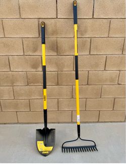 49 in. Fiberglass Handle Carbon Steel Digging Shovel and 60 in. Fiberglass Handle 16-Tine Bow Rake