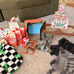 Dog bundle – food, harnesses, clothes, feeder, accessories – $150 OBO