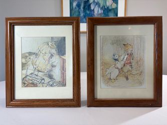 Set of 2 Brown Wood 8 x 10 Matted Peter Rabbit Wall Frames