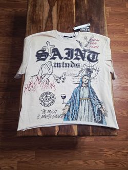 Rebel Minds Men's Beige Graphic Print Crew Neck Short Sleeve Tee. Size Medium.