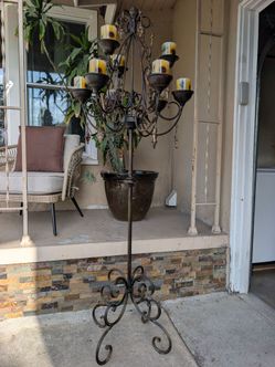 Large Ornate  9 - Arm Wrought Iron Floor Candelabra
