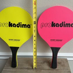 Pro Kadima Paddle Ball Sport Design Neon Wooden Beach Paddles Pink Yellow $5 for the Pair 