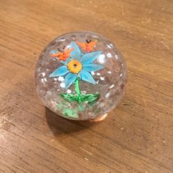 Solid Art Glass Floral Butterfly Paperweight 