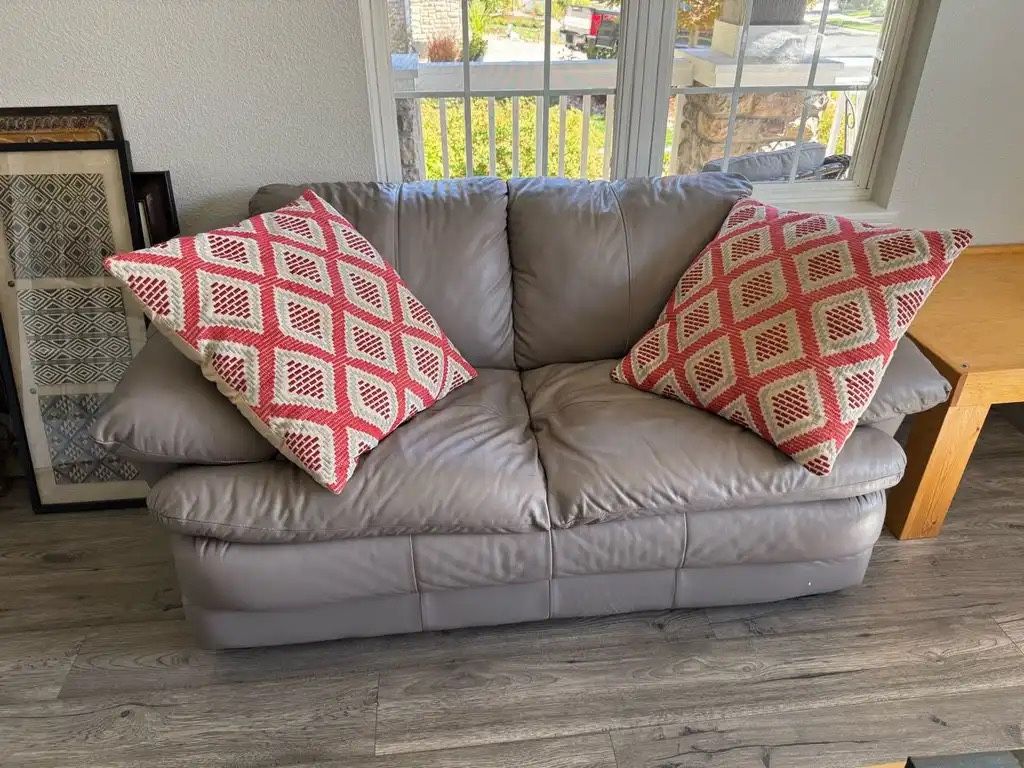 Gray Leather Sofa 