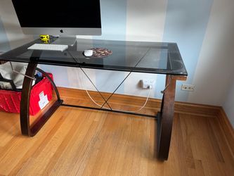 Glass Top Desk with Wood and Metal Frame
