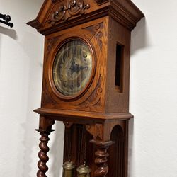 Antique German Oak Open Well Grandfather Clock