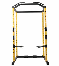 Adjustable Yellow Black Power Rack Squat Rack w/ Pull-Up Bar 81.1in H