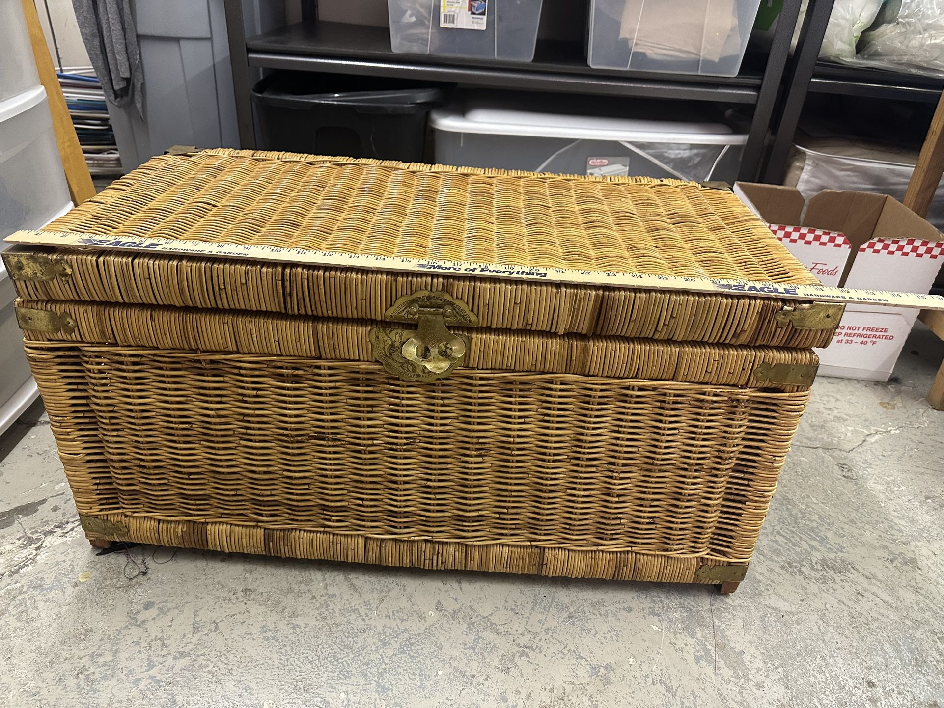 Antique Wicker Trunk with Brass Finishes