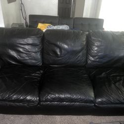 Used Black Leather Couch With Ottoman