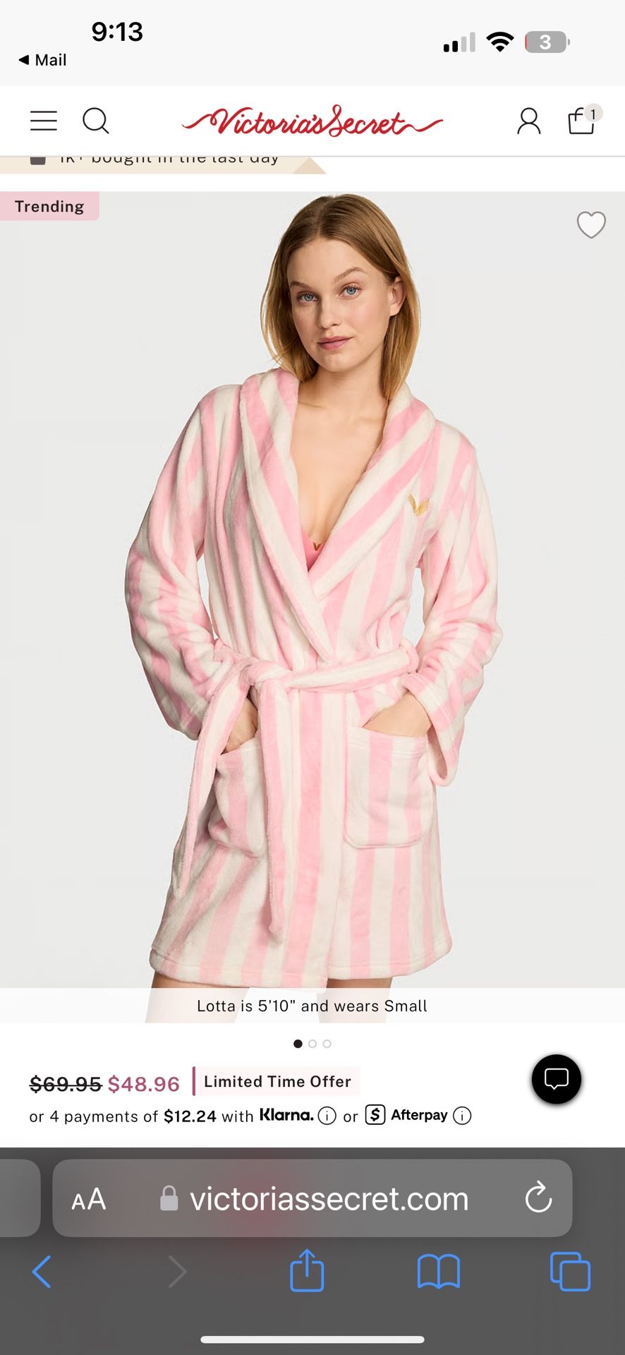 VICTORIA'S SECRET Cozy Plush Robe. Brand new sealed available size M/L and XL/XXL available in red black and strip