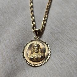 14K Laser Cut GOLD Pendant Only -  Dual Sided Our Lady Of Guadalupe /Sacred Heart