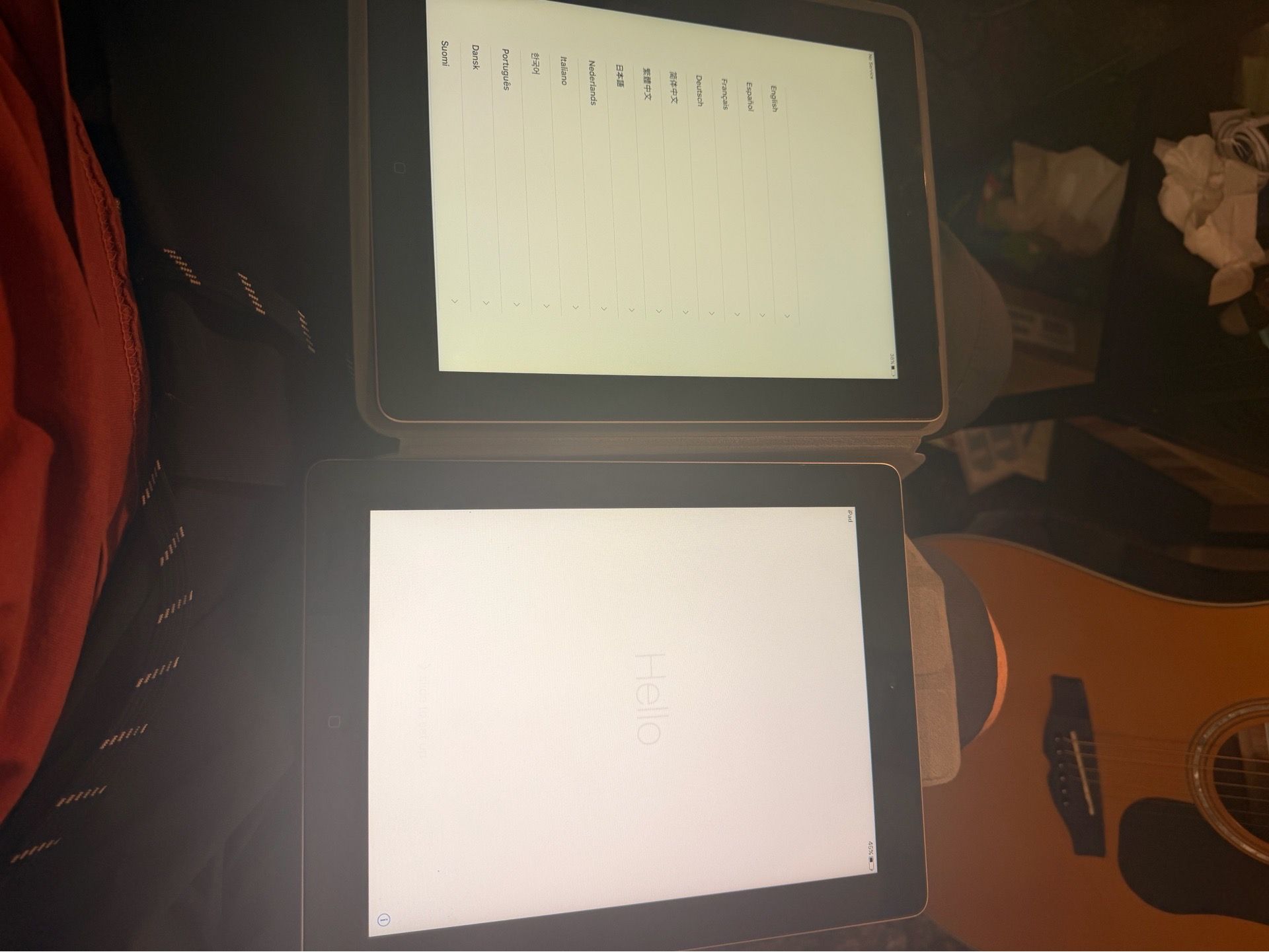 2 iPads. They turn on but are locked obsolete. For parts only.