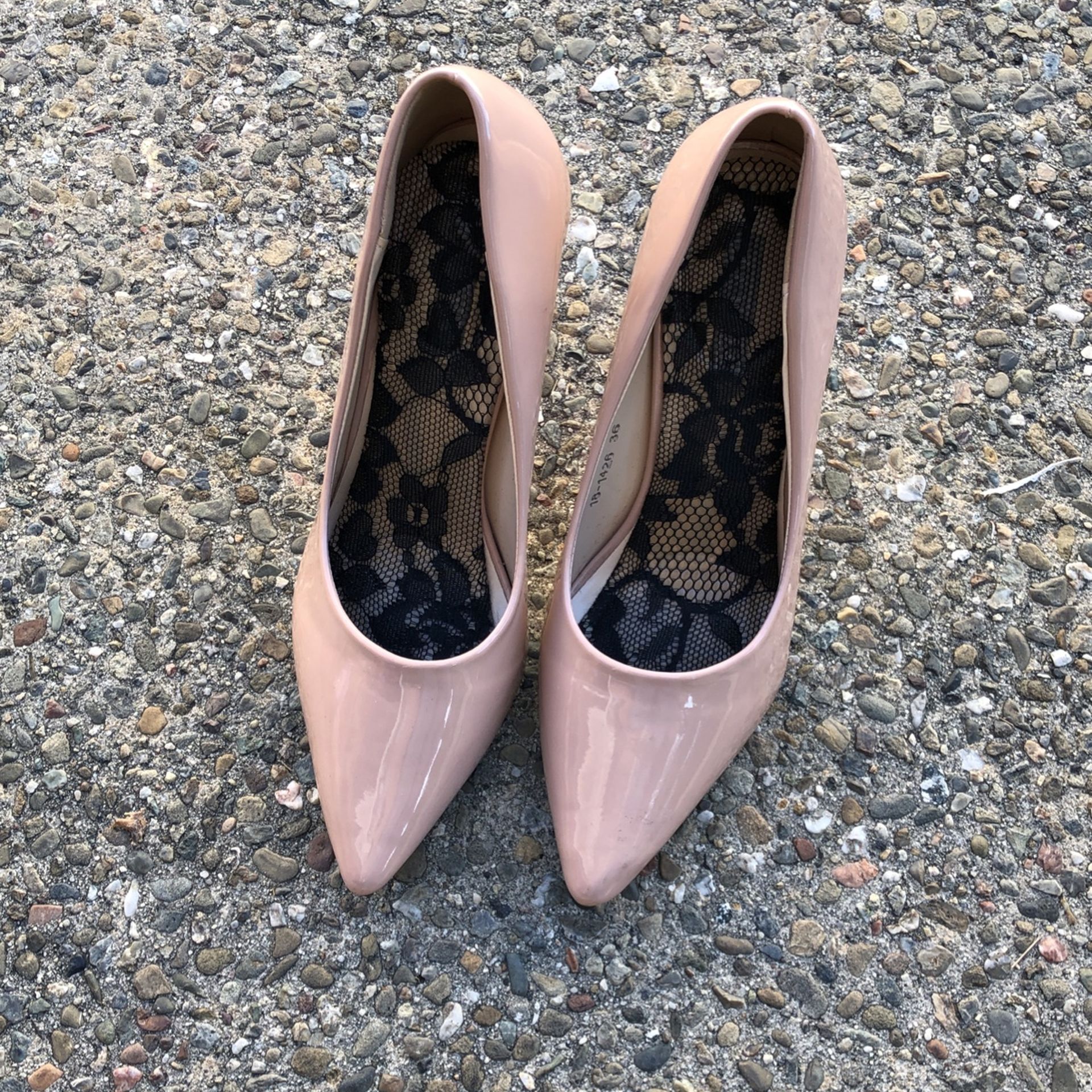 Zevida Heels With Red Soles (black Lace Is A Gel Liner Not Part Of The Actual Shoes)