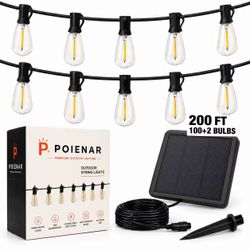 Poienar 200FT Solar Outdoor String Lights with remote ,100+2 bulbs