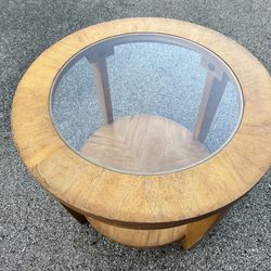 Strong and Sturdy Oak Wood Round Table 38” with Top Glass