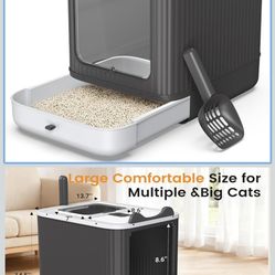 Enclosed Cat Litter Box with Lid, Drawer  & Scoop 