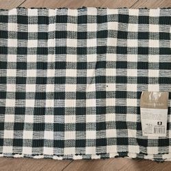 Set of 4 Green and White Checkered Cotton Placemats, Home Trends, 100% Cotton

