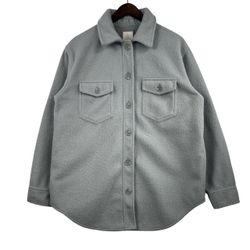 Joie Womens Large Light Blue Fleece Button Up Pockets Collared Shacket SZ  LARGE 