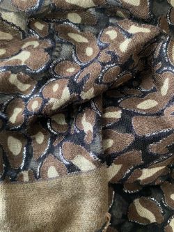Leopard Print 21”x64”(53cm x 163cm) Fringe Scarf with Metallic Silver Detail