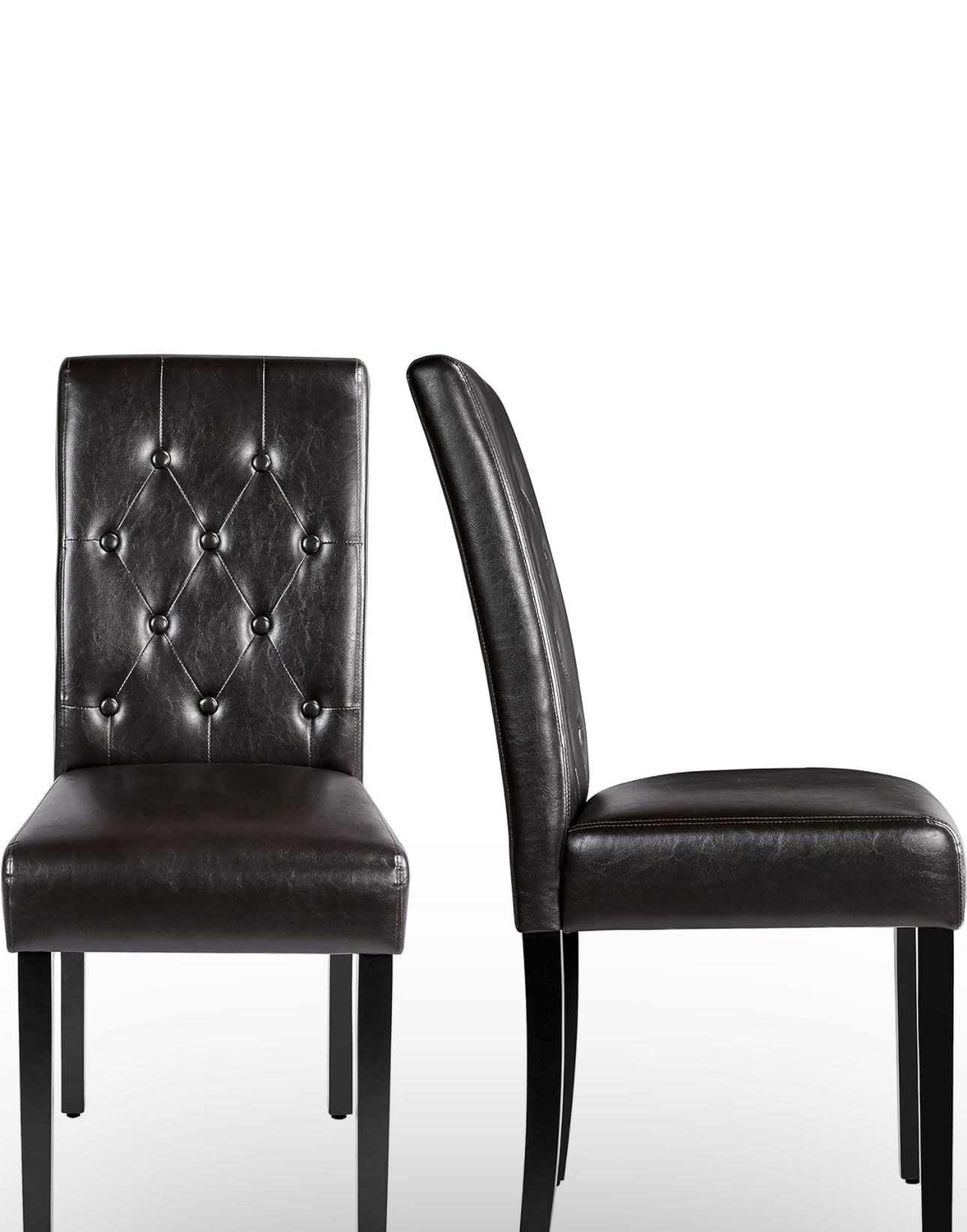 Faux Leather Dining Chairs, Button Tufted Dining Room Chairs with Rubber Wood Legs, Mid-Century Accent Dinner Chair for Living Room/Kitchen, Set of 2,