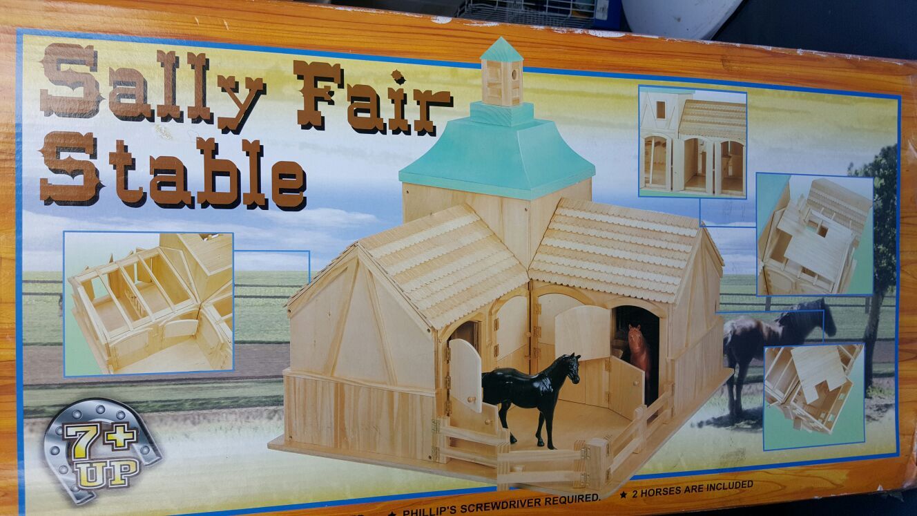 Vintage Wooden Sally Fair Stable play set with extra Horses