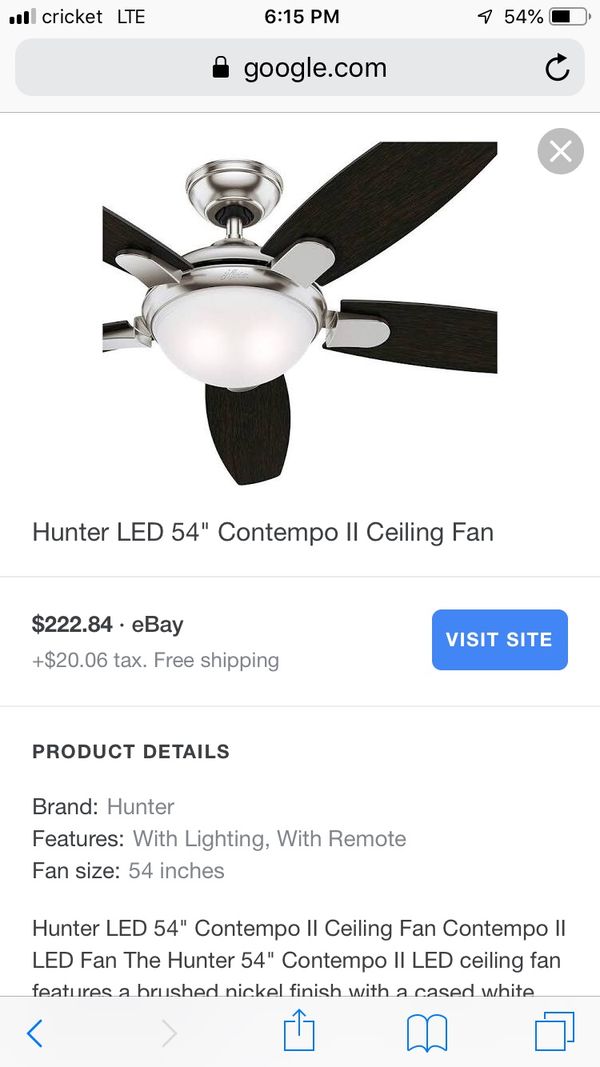 54 Hunter Contempo Ii Ceiling Fan And Led Light For Sale In Charlotte Nc Offerup
