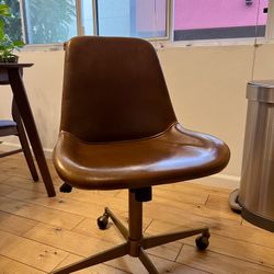 Chestnut Leather Mid-Back Armless Office Swivel Chair with Wheels
