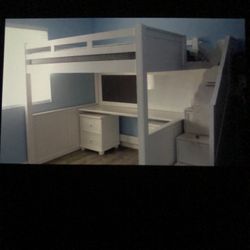 White Loft Bed with Desk and Storage