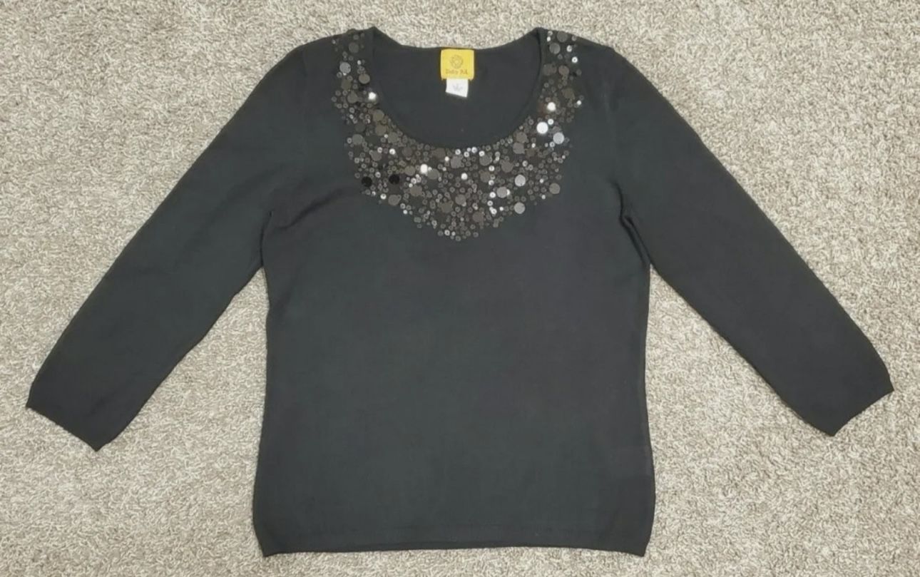 Women's Ruby Rd Pullover Sweater Size S Black Sequin Trim
