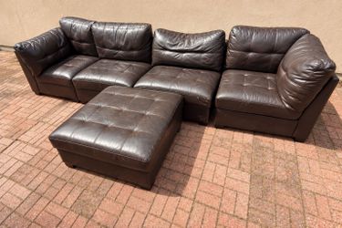 Dark Brown Leather Sectional Sofa with Ottoman