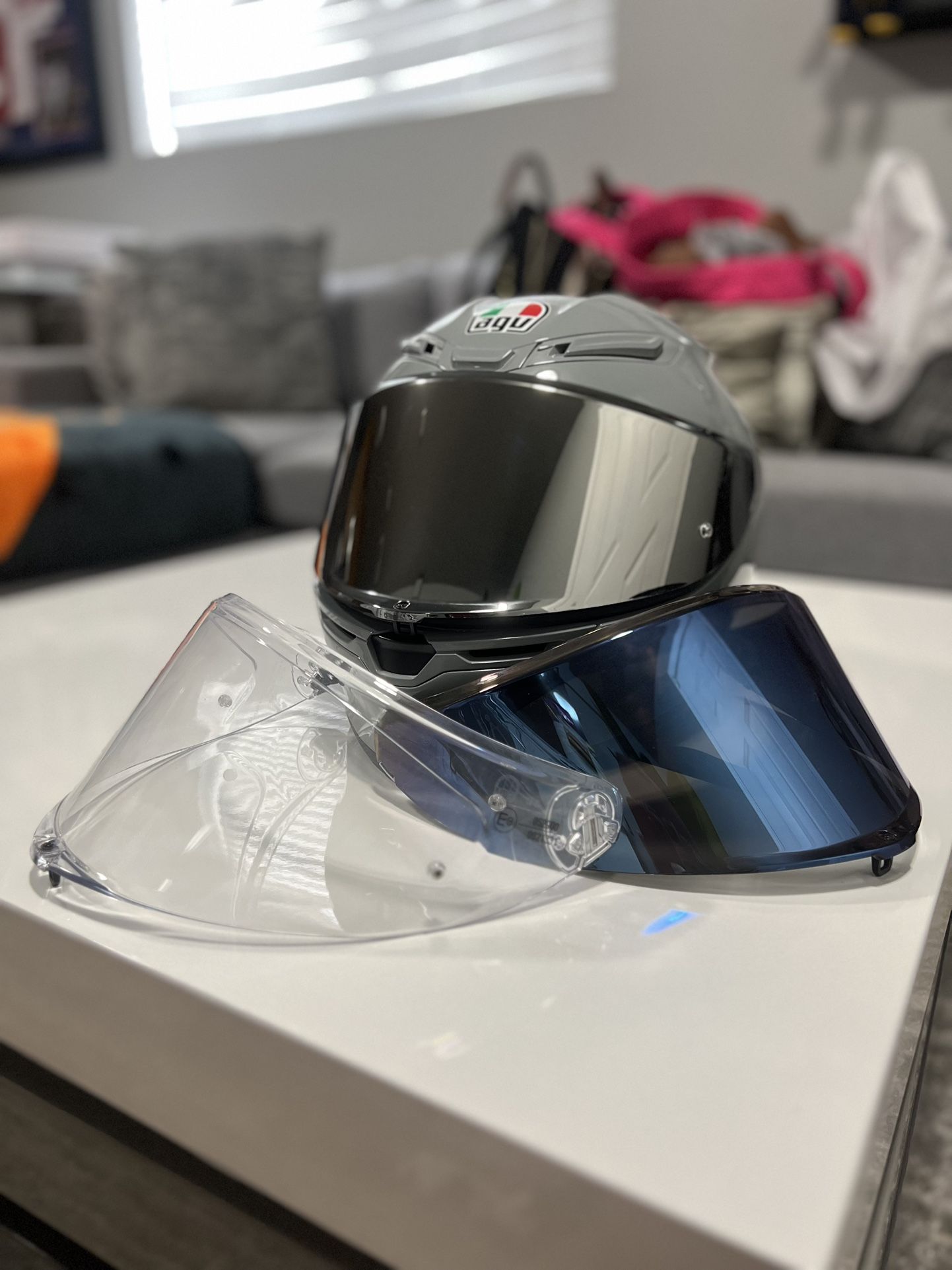 AGV K6 Helmet Nardo Grey W/ Iridium Silver & Blue Visor Size ML
