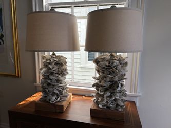 Handcrafted Oyster Shell Lamps – Set of 2 (Like New)