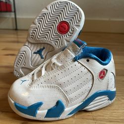 Jordan 14 White Siren Red Neptune Blue Toddler Size 6c