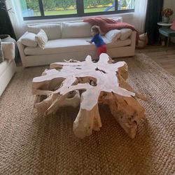 Teak tree root white washed wood table