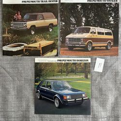  3 1981 Plymouth Dealer Advertisement Brochures Trail Duster Voyager Horizon  11 x 11” 